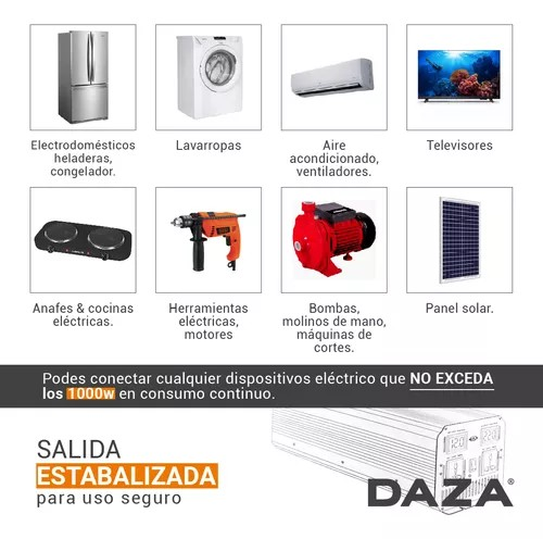 Conversor Inversor Onda Pura De Corriente Eléctrica Daza 1000w Convertidor 12v A 220v Power Inverter