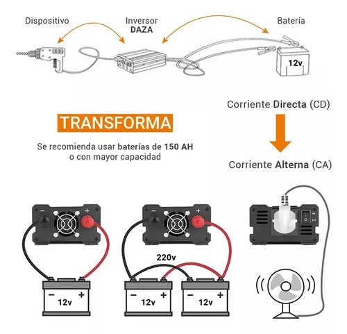 Conversor Inversor Onda Pura De Corriente Eléctrica Daza 1000w Convertidor 12v A 220v Power Inverter