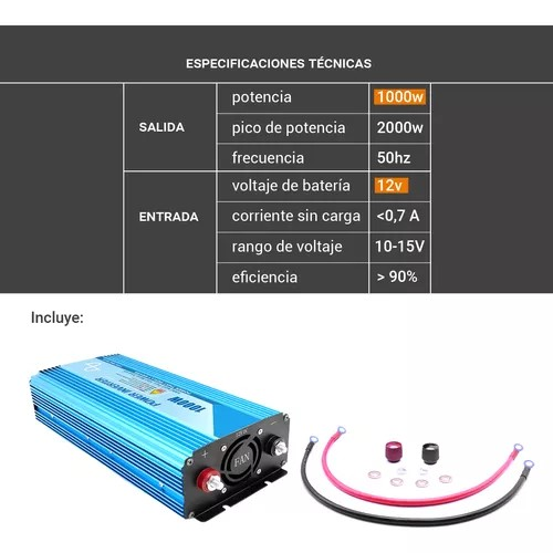 Conversor Inversor Onda Pura De Corriente Eléctrica Daza 1000w Convertidor 12v A 220v Power Inverter